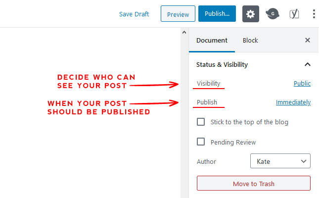Publish and Visibility post creation option